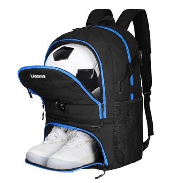 Imagem de LARIPOP Mochila de futebol, bolsa de futebol com suporte de bola e compartimento para sapatos, bolsas de treinamento de equipamentos esportivos para basquete, futebol, vôlei e acessórios