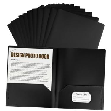 Imagem de TEHAUX 12 pastas de documentos de bolso duplo, organizadores pretos de armário de arquivo com slot para cartão, armazenamento de arquivos de escritório leve e resistente para organização eficiente da