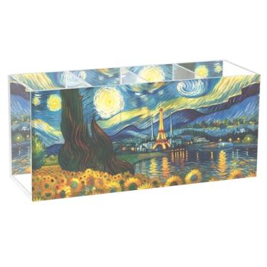 Imagem de TSENQUE Decoração de casa, girassóis, girassóis, acrílico, fofo, porta-canetas para mesa, papel de papelaria, copos de lápis, marcador, arte, caddie, decoração de mesa, acessórios de escritório