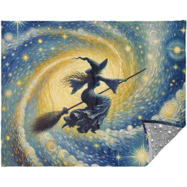 Imagem de TSENQUE Cobertor de galáxia espiral verde bruxa 177,8 cm x 139,7 cm cobertor de sofá ao ar livre para homens mulheres cobertor de viagem personalizado moderno