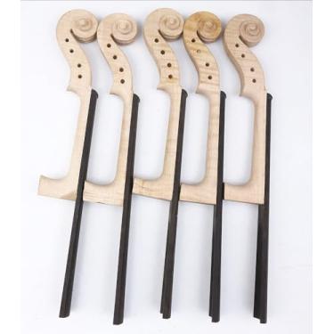 Imagem de WUQIMUSC Cabeça de pescoço de violino tamanho 4/4, peças e acessórios para violino de ébano de madeira de bordo chama, cabeça de rolagem ajustada de 4 cordas para substituição de violino 4/4 tamanho