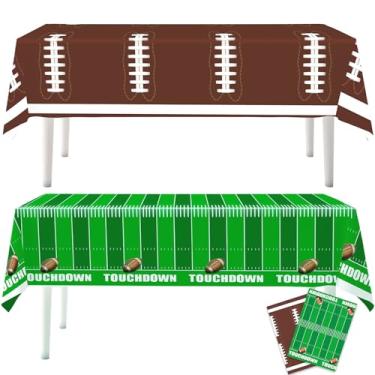 Imagem de YGSEPCC Toalha de mesa descartável de plástico para decoração de festa de futebol, decoração de aniversário, 137 x 272 cm, pacote com 2, verde e marrom