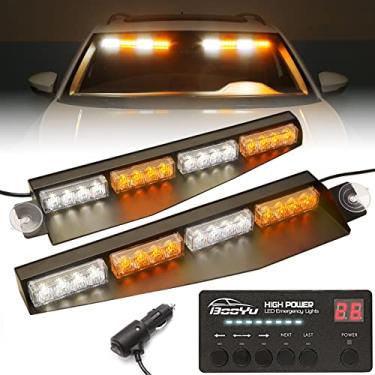Imagem de BooYu Barra de luz estroboscópica de emergência com visor de 32 LEDs com controlador de exibição digital, luzes piscantes de advertência para veículos de bombeiros da polícia (âmbar/branco, 2W/LEDs)