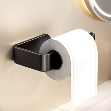 Imagem de Suporte de parede para papel higiênico sem perfuração, 2 peças, suporte de rolo de papel higiênico autoadesivo para banheiro (preto)