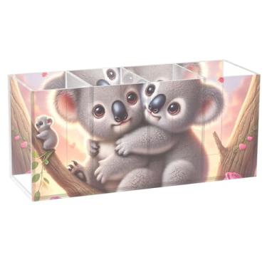 Imagem de TSENQUE Porta-lápis decorativo de acrílico para decoração de mesa de arte de coala, copo de lápis de papelaria, artesanato, organizador de decoração de mesa de escritório