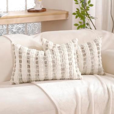 Imagem de Yamminess Conjunto de 2 capas de travesseiro listradas acastanhadas de chenille para sofá, sofá-cama, sala de estar, decoração de inverno.