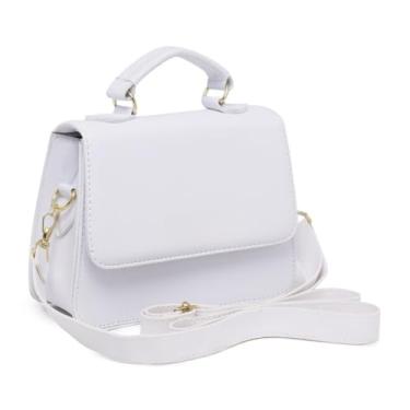 Imagem de Bolsa Feminina Elegante, Alça Transversal, Couro Sintético Preto, Detalhes Dourados, Estilo Clássico (Branca)