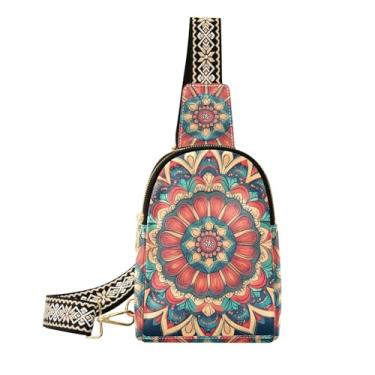 Imagem de CEBUGI Bolsa tiracolo feminina pequena com estampa mandala, pochete de couro, para caminhadas, viagens ao ar livre