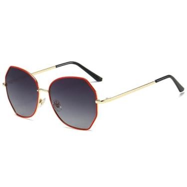 Imagem de Óculos de Sol Unissex com Lentes Degradê, Proteção UV400, em Metal, Ideais para Esportes ao Ar Livre, Corrida e Ciclismo, nas Cores Dourado, Vermelho e Cinza.