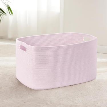 Imagem de SunNewt Cesta de roupa grande para bebês meninas 72L para armazenamento no berçário, cestas de corda de algodão fofas para brinquedos infantis, presentes, cobertor de vime quadrado boho para sala de