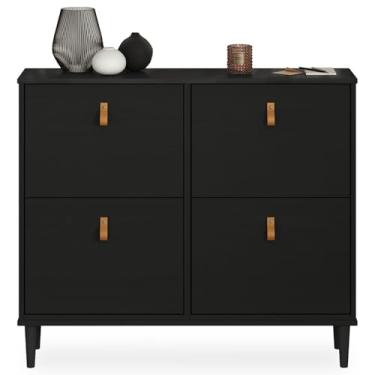 Imagem de IDIMEX Sapateira Preta Madeira Horizontal Organizadora 4 Portas Mikka