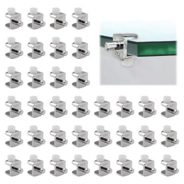 Imagem de UFURMATE Suporte de prateleira de vidro ajustável, 60 peças de grampo de vidro sem moldura com clipes fixados na parede para armário de vidro de 4-8 mm