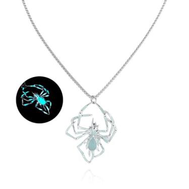 Imagem de ANGLEQUEEN Colares luminosos de aranha para mulheres e homens, modernos, colares com pingente de aranha que brilham no escuro, colar de festa de Halloween, joias do Homem-Aranha, aço inoxidável, Sem