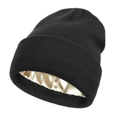 Imagem de Gorro De Inverno Feminino De Tricô Com Forro De Cetim, Grosso, Macio E