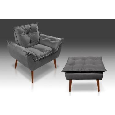 Imagem de Kit 01 Poltrona Opala + 01 Puf Opala Suede Cinza Esscuro- CASA DA POLT
