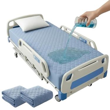 Imagem de Pacote com 2 lençóis impermeáveis para cama de hospital, protetor de colchão respirável macio reutilizável, 91 cm × 203 cm × 23 cm, elástico em toda a volta, lavável na máquina para idosos e
