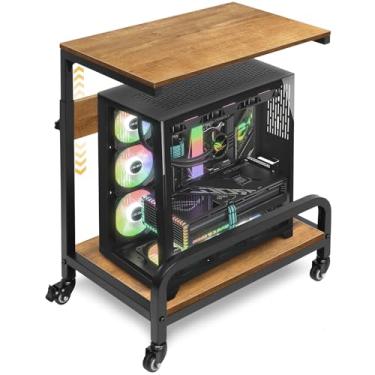 Imagem de Suporte de torre de computador ajustável de 2 níveis para caixa ATX suporte extra grande para CPU suporte de torre de PC suporte de CPU carrinho com trava de metal de guarda rodízio 83.1 cm x 54.9 cm