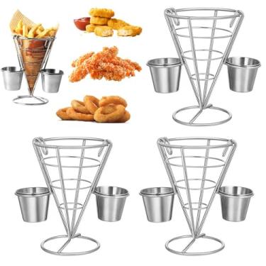 Imagem de CUOFYUNL Aoresac Porta Batatas Fritas Cone Francês Cesta de Batatas Fritas com Copo de Molho Suporte para Batatas Fritas de Fio de Metal para Alimentos Porta Sorvetes/Jantar