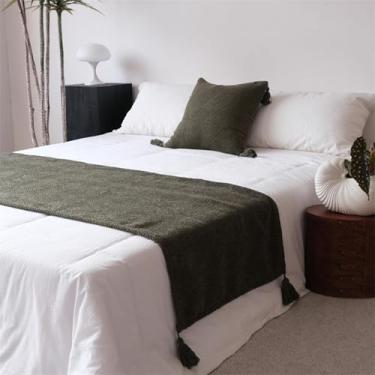 Imagem de HSTANGKY Toalha de Cama de Hotel Camas Moderno Conforto Parte do Pé Toalha com Borla Luxuosa Jacquard Colcha Resistente à Cor Protetor de Cama para Cama Twin Queen King Size - Verde| 70 x 230 cm para