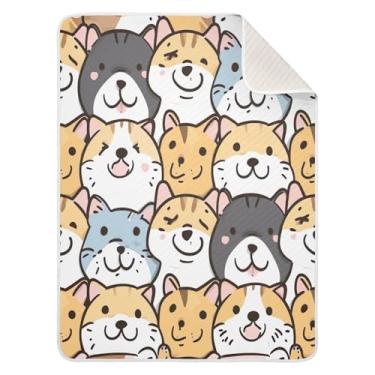Imagem de Blueangle Cobertores de bebê com desenho animado de cães e gatos para berço soneca, 76 x 101 cm, quente, aconchegante, macio, cobertor unissex para meninos, meninas, crianças, bebês (140)