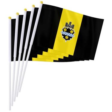 Imagem de PTEROSAUR Conjunto de bandeiras portáteis da cidade de Pittsburgh, 14 x 20 cm, mini bandeira de Pittsburgh para desfiles, festas, celebrações e decoração de casa (pacote com 100)