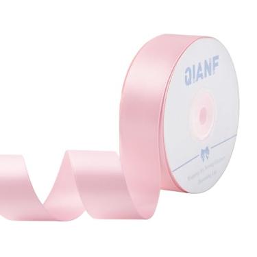 Imagem de QIANF Fita rosa claro de 2,5 cm fita de cetim dupla face para embrulhar laços de cabelo para fazer Dia dos Namorados, casamento, chá de bebê, decoração de convite de festa de aniversário, costura