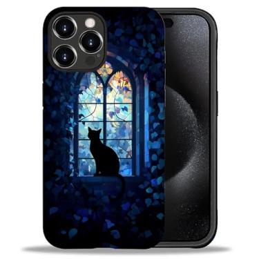 Imagem de Capa para iPhone 16 Pro Max, proteção contra quedas durável de silicone à prova de choque + PC rígido 2 em 1 capa protetora híbrida com design de padrão elegante anime bruxo gato preto
