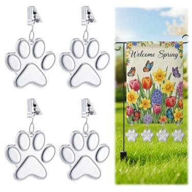 Imagem de Lounsweer Pacote com 4 bandeiras de jardim de 5 cm à prova de ferrugem com estampa de pata de metal à prova de vento para a parte inferior das bandeiras