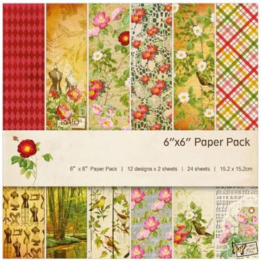 Imagem de 24 folhas de papel para scrapbook de artesanato, papel cartolina, 15 x 15 cm, desenhos de flores, papel grosso, 12 designs