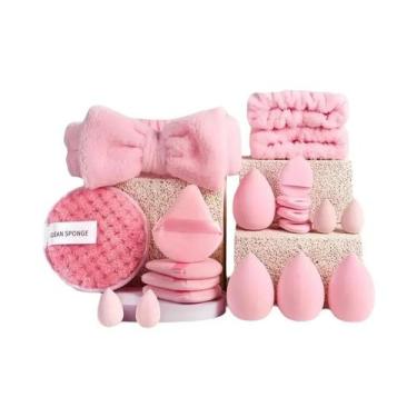 Imagem de Kit De Maquiagem Rosa 20/40 Peças Com Pincéis Macios E Beauty Blender 