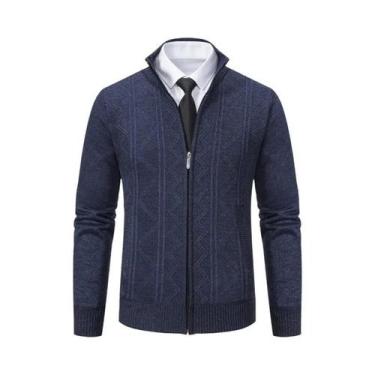 Imagem de Suéter Cardigan Masculino De Tricô Grosso, Quente, Com Gola Alta, Jaqu