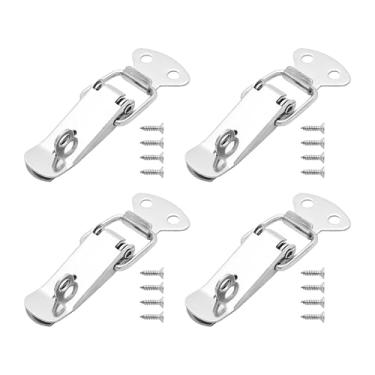 Imagem de AUXBC 4 peças de trava de aço inoxidável com mola com orifício para cadeado, ferragem de trava de fixação de ferrolho para armário caixa de madeira porta-malas, prata (comprimento total de 70 mm/2,75