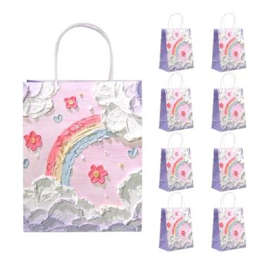 Imagem de DONQE 9 sacos de papel para presente com alças 21 x 10 x 10 cm x 10,160 cm, sacos de presente a granel, reutilizáveis para lembrancinhas de festa para aniversário, casamento, dia dos namorados, dia