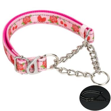 Imagem de Coleira para cachorro rosa martingale, coleira refletiva sem puxar ajustável para cães médios, grandes e GG (rosa grande)