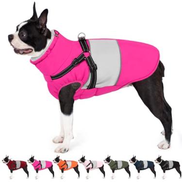 Imagem de AOFITEE Casaco para cães pequenos, casaco de inverno para cães com arnês embutido, jaqueta quente para cães com zíper e coleira de lã polar, jaqueta de neve impermeável para animais de estimação para