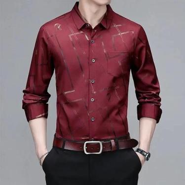 Imagem de Camisa Masculina Estampada de Manga Comprida - Casual, Elegante e Sem 