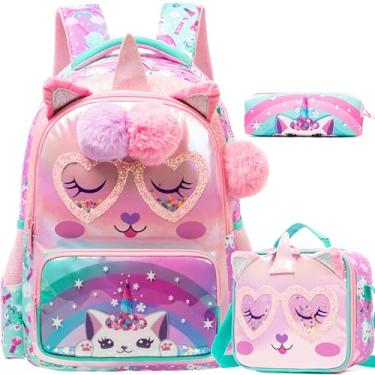 Imagem de Meetbelify Mochilas escolares infantis para meninas e meninos com lancheira para estudantes do ensino fundamental, 01 Unicórnio, Moderno