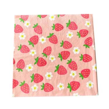 Imagem de Guardanapo Descartável Morango Premium | Papel Decorativo Importado | Kit com 16 Unidades | Festa Infantil e Mesa Posta