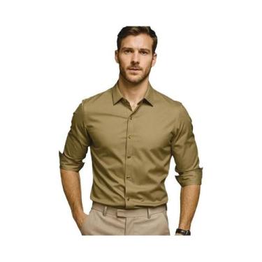 Imagem de Camisa Social Masculina Slim Fit De Cetim Manga Longa Cor Sólida Com B