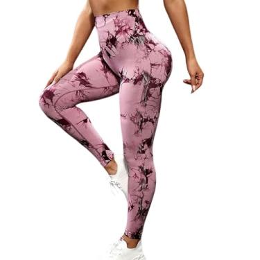 Imagem de tincolia Meia-calça legging feminina tie dye cintura alta levanta bumbum controle de barriga push up sem costura calças de ioga treino - vinho tinto-M