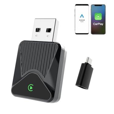 Imagem de Adaptador CarPlay e Android Auto Sem Fio 2 em 1, USB/Type-C Plug & Play, Compatível com iOS (iPhone) e Android, Converte CarPlay com Fio em Wireless, Mini Dongle Automotivo (Preto, 4182S)