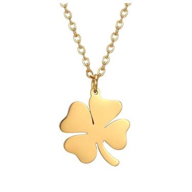 Imagem de EUEAVAN Colar com pingente de trevo de quatro folhas da sorte simples gargantilha de amizade amuleto de boa sorte flor joias presente feminino adolescente menina, Aço inoxidável, Sem Pedra Preciosa