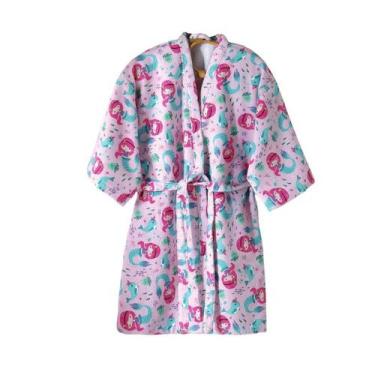 Imagem de Roupão Infantil Mini Mermaid Sereia Dohler 100% Algodão, M, Rosa