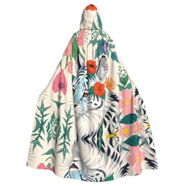 Imagem de Linda capa com capuz estampada de tigre branco com gravata borboleta, perfeita para cosplay, bailes de máscaras e festas temáticas de Páscoa.