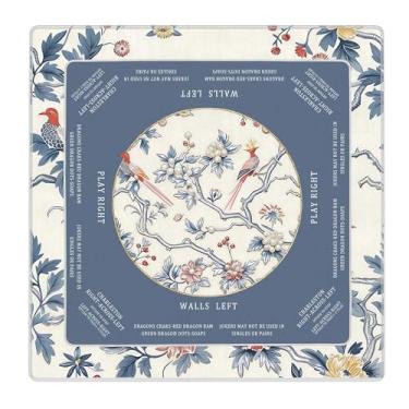 Imagem de Likjad Blue and White Chinoiserie Floral Bird Mahjong Mat for Table 31.5 x 31.5 Inch, Blue Asian Oriental Chinese Non-Slip Noise Reduction Mahjong Mat for Poker, Dominoes, Cards, Board & Tile Games