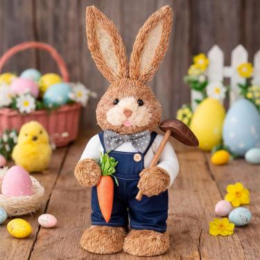 Imagem de Boneco Coelho Decoração Enfeite Páscoa Palha Artesanal 65cm