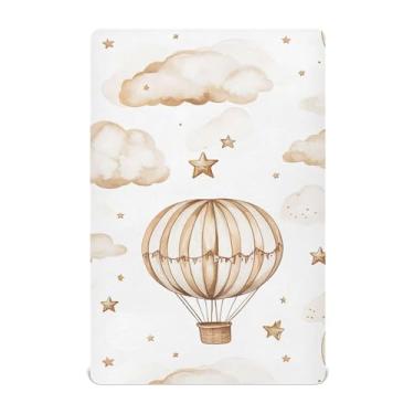 Imagem de xigua Lençol de berço com balões de ar quente em aquarela para meninas e meninos, lençol macio e respirável adequado para berço padrão e cama infantil 71 x 132 cm