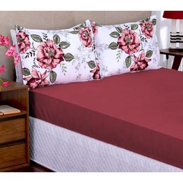 Imagem de Jogo de Lençol 3 Peças com Elástico Casal Queen, Microfibra 100% Poliéster, 1 Lençol 1,58m x 1,98m e 2 Fronhas 70cm x 50cm (Vinho)