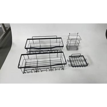 Imagem de IOUGDSEC Suporte de chuveiro durável à prova de ferrugem, pacote com 5, acessórios de armazenamento de banheiro de aço inoxidável, organizador de chuveiro adesivo sem perfuração, prateleiras de