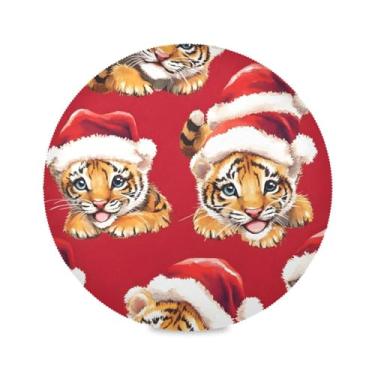 Imagem de STAYTOP Jogo americano redondo com filhotes de tigre de Natal, 1 peça, tapetes de mesa para feriados, antiderrapante, fácil de limpar, para casa, cozinha, churrasco, festa, decoração de mesa